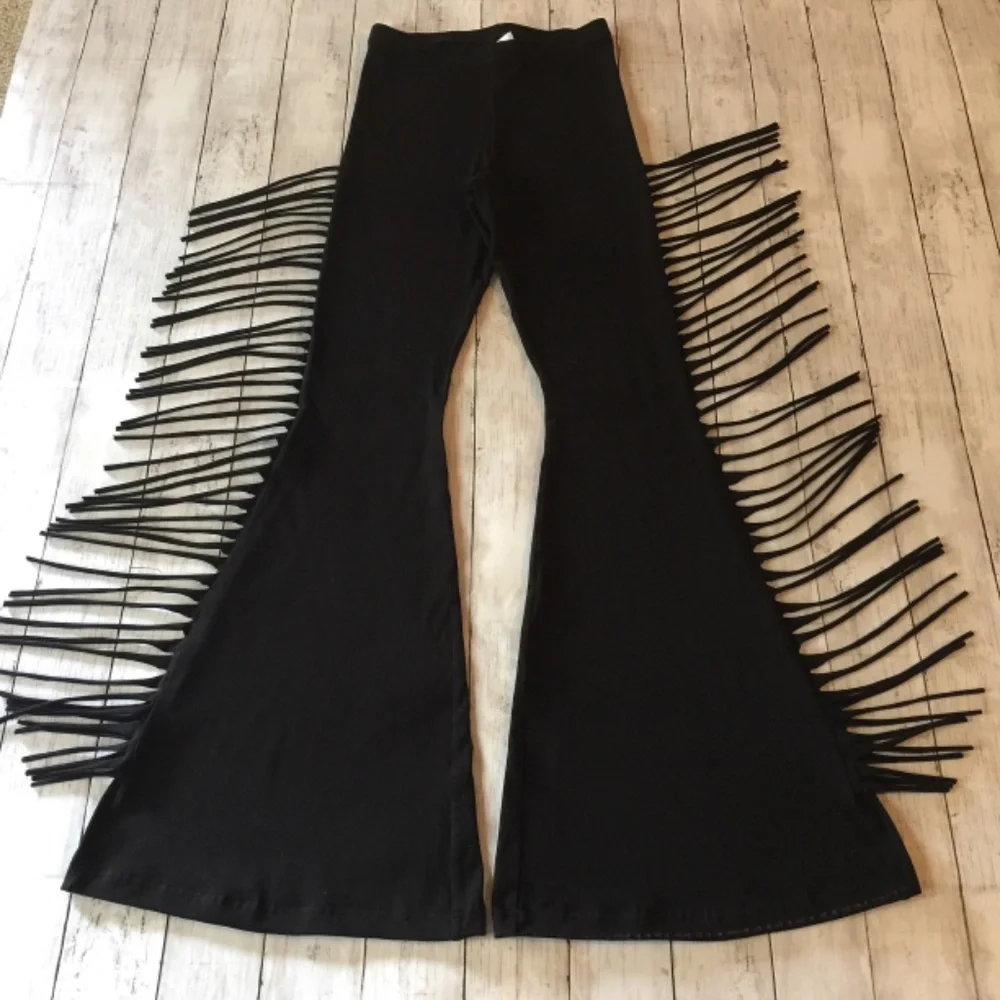 Bohemian Black Fringe Flare Bell Bottom Pants - Picture 11 of 11